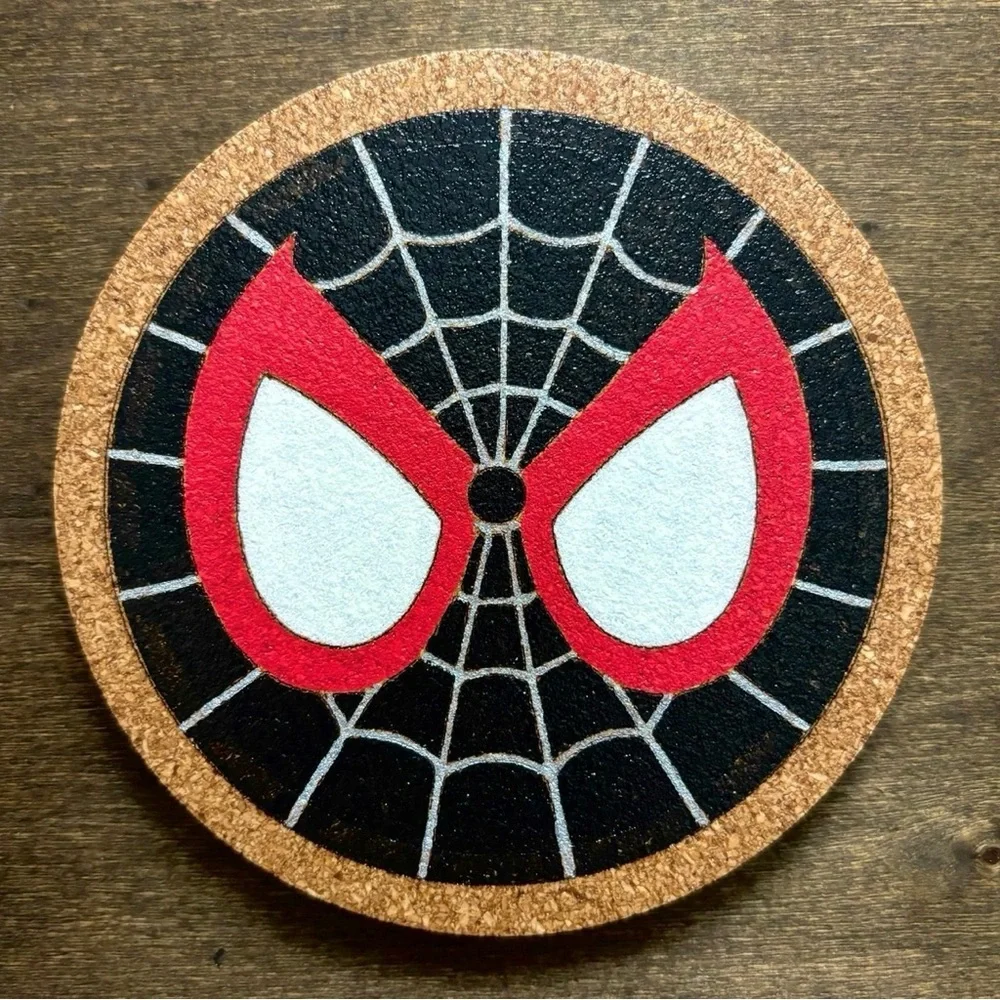 Spider-Man Miles Morales Mask Painted Cork Coasters Bundle of 2